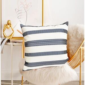 💙 New Set of 2 Blue Boho Striped Throw Pillow Covers – 18x18" Linen Style